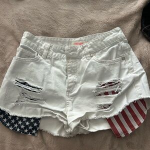Refuge White Denim Shorts with American Flag Accents